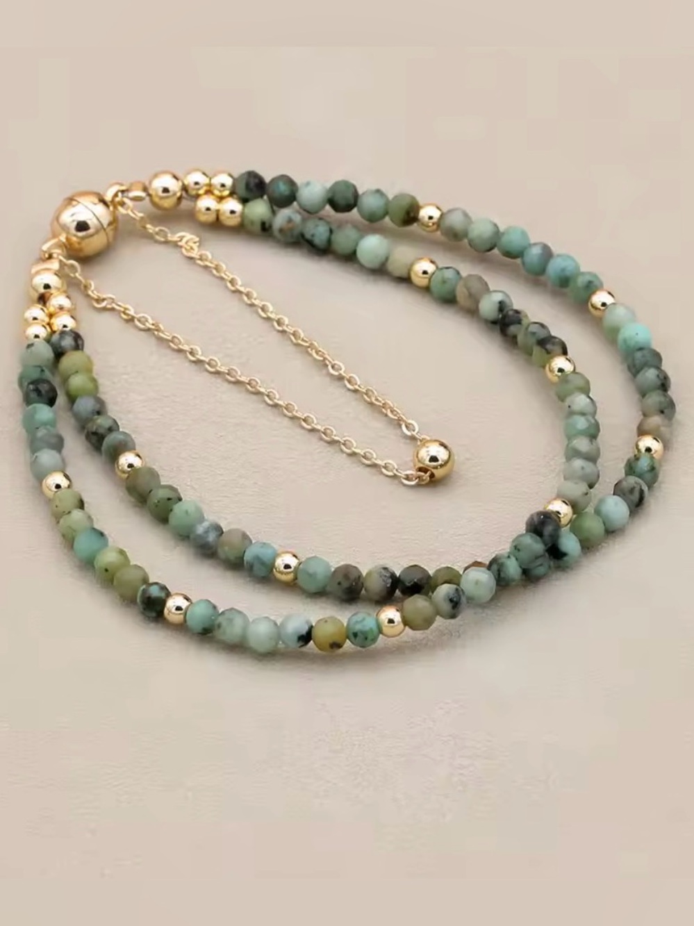 Double Strand Green Onyx Gold Bead Faceted Bracelet. New.